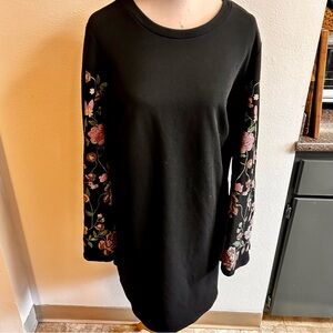 ASOS Black knee length dress w/ bell floral sleeves sz 18